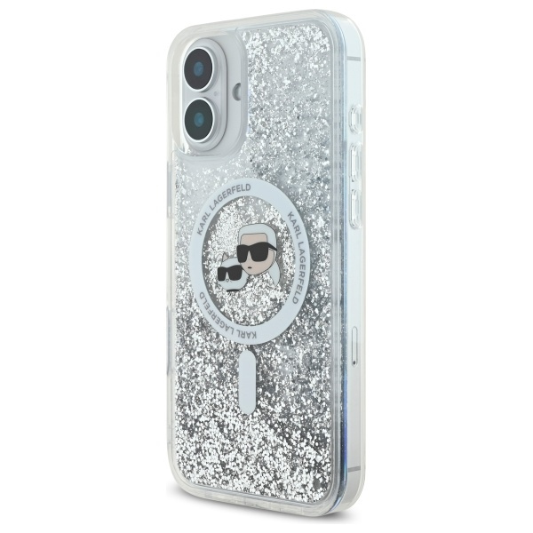 Etui Karl Lagerfeld iPhone 16 6.1" hardcase transparent Liquid Glitter Karl&Choupette Head Magsafe