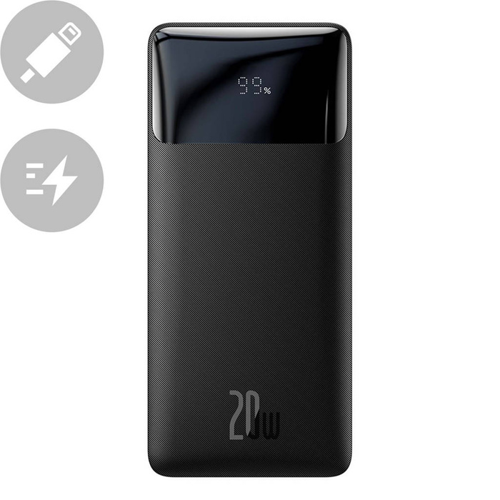 Baseus Bipow powerbank z szybkim ładowaniem 10000mAh 20W czarny (Overseas Edition) + kabel USB-A - Micro USB 0.25m czarny (PPBD050301)