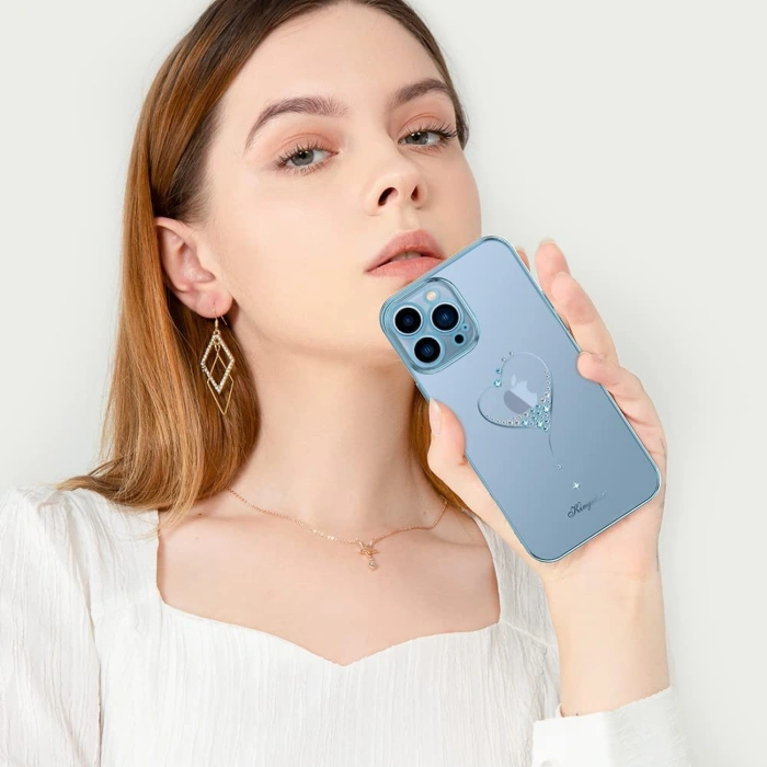 Kingxbar Wish Series etui ozdobione oryginalnymi Kryształami Swarovskiego iPhone 13 niebieski
