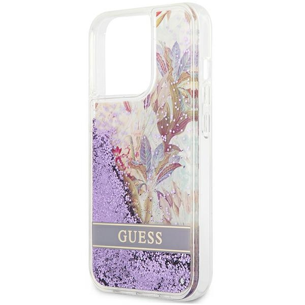 Etui GUESS Apple iPhone 13 13 Pro Flower Liquid Glitter Fioletowy Hardcase