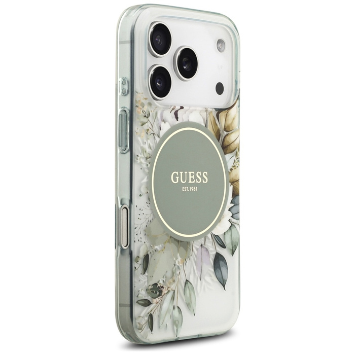 Etui Guess IML Flower & Tonal Circle     MagSafe do iPhone 17 Pro zielony