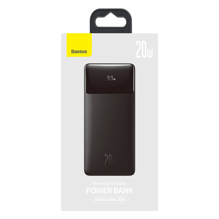Baseus Bipow powerbank z szybkim ładowaniem 10000mAh 20W czarny (Overseas Edition) + kabel USB-A - Micro USB 0.25m czarny (PPBD050301)