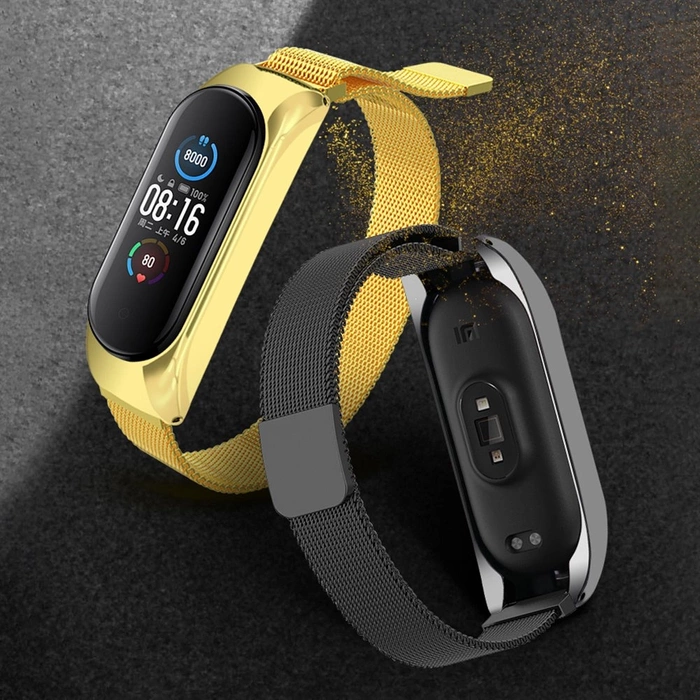 Zamienna metalowa opaska bransoleta magnetyczna pasek do Xiaomi Mi Band 6 / Mi Band 5 / Mi Band  4 / Mi Band 3 złoto-różowy