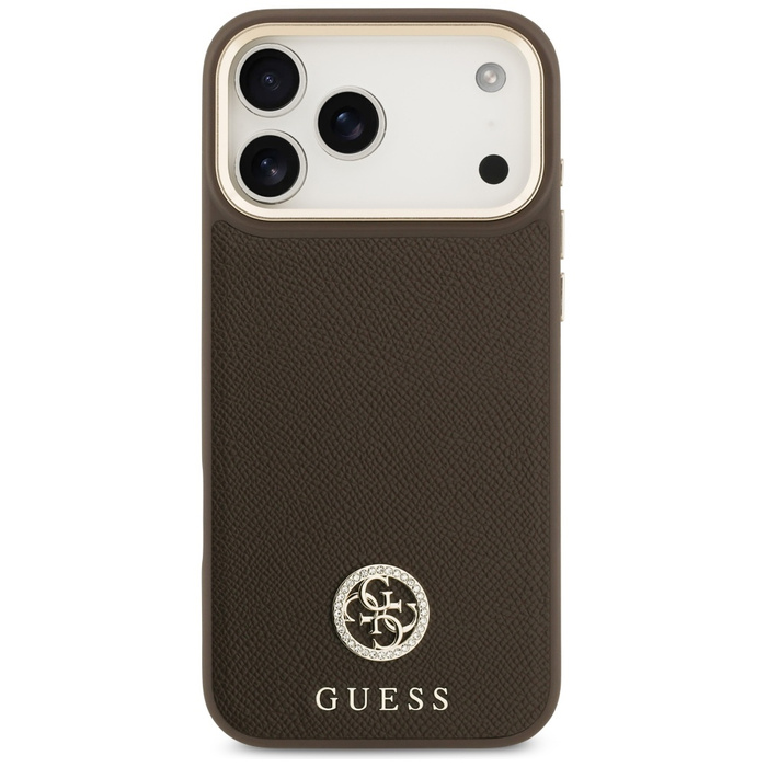 Etui Guess Grained Strass Logo MagSafe   do iPhone 17 Pro Max brązowy