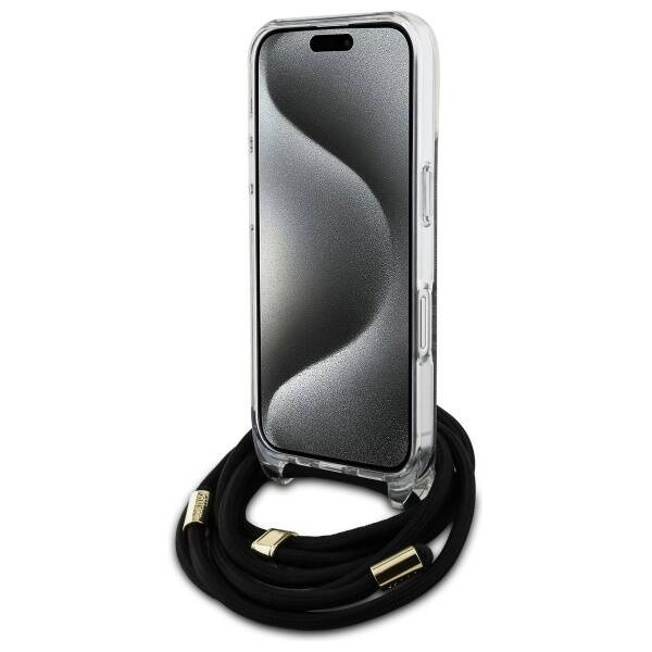 Etui Guess iPhone 16 czarny/black hardcase Crossbody Cord 4G Print