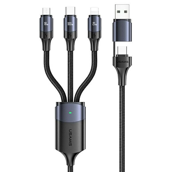USAMS Kabel U71 3w1 1.2m 6A Fast Charge czarny/black (USB/USB-C na lightning/microUSB/USB-C) SJ511USB01 (US-SJ511)