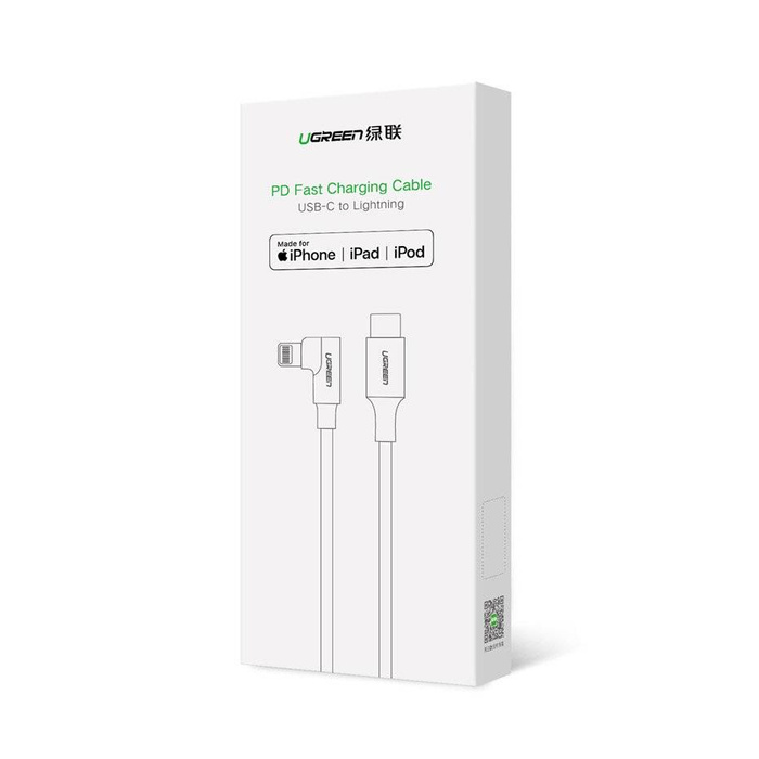 Ugreen MFI kątowy kabel przewód z bocznym wtykiem USB Typ C - Lightning Power Delivery 3 A 1 m szary (60763 US305)