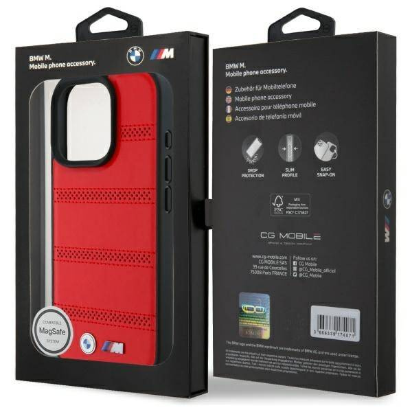 Etui BMW iPhone 16 Pro Max 6.9" czerwony/red hardcase M Perforated And Stitched Line MagSafe