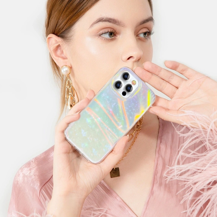 Kingxbar Shell Series luksusowe eleganckie etui na iPhone 13 Pro perłowy-miętowy