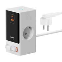 Stacja łądująca Baseus PowerCombo 65W 1.5m 2 x EU + USB-A + USB-C + zwijany kabel USB-C - biała