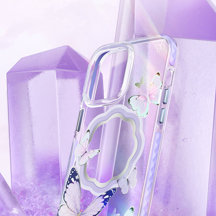 Etui Kingxbar Butterfly Series Magnetyczne Etui iPhone 14 Pro Magsafe Ozdobione Nadrukem W Motyle Niebieskie Case