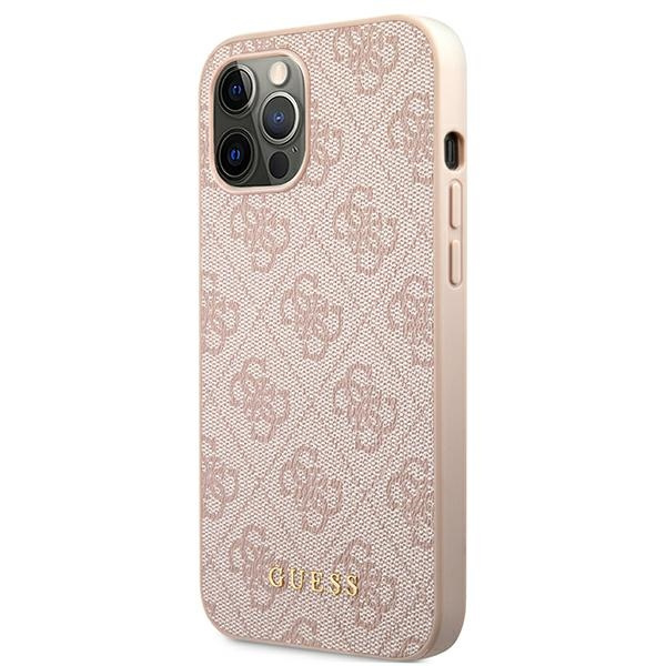 Etui GUESS Apple iPhone 12 12 Pro 4G Metal Gold Logo Różowy Hardcase
