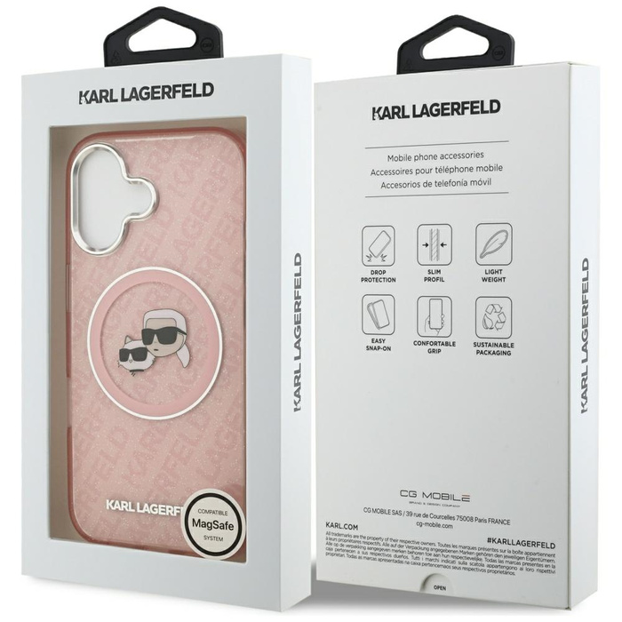 Etui Karl Lagerfeld IML Glitter Karl &   Choupette Heads Logo MagSafe do iPhone 17 różowy