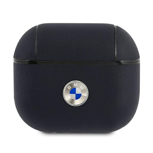 Etui BMW Apple AirPods 3 Cover Geniune Leather Silver Logo Granatowy Case
