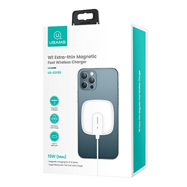 Ładowarka Indukcyjna USAMS Apple iPhone 12 Series Magnetic W1 15W Extra-thin US-CD159 CD159DZ02 Biały
