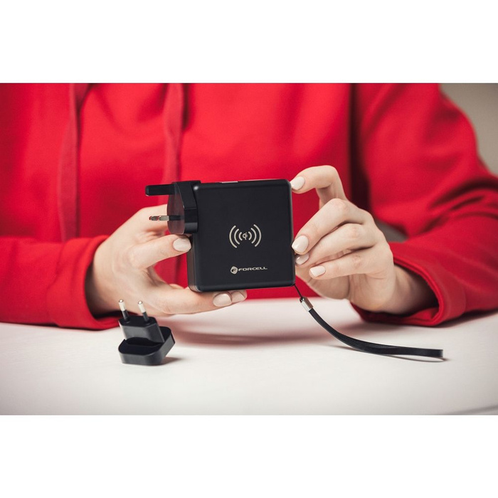 FORCELL F-ENERGY ładowarka wielofunkcyjna 5w1 20W PD z kablem typ C/lightning, power bankiem 10000mAh i ład. bezprzew. 15W