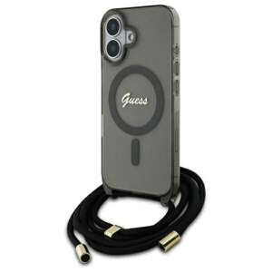 Etui Guess iPhone 16 6.1" czarny/black hardcase Crossbody Cord Script MagSafe