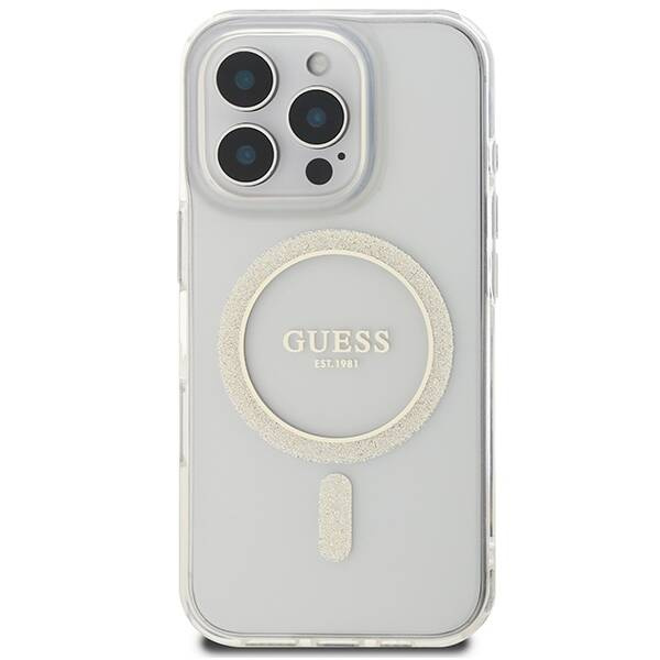 Etui Guess iPhone 16 Pro Max przeźroczysty/transparent hardcase IML Glitter Circle MagSafe