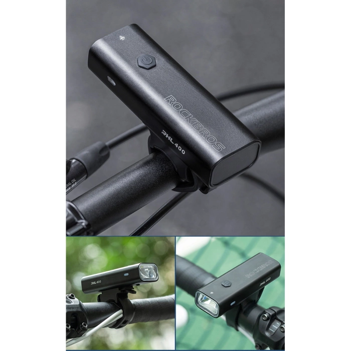 Lampka rowerowa przednia Rockbros 24310006001 400 lm + kabel micro USB - USB-A - czarna