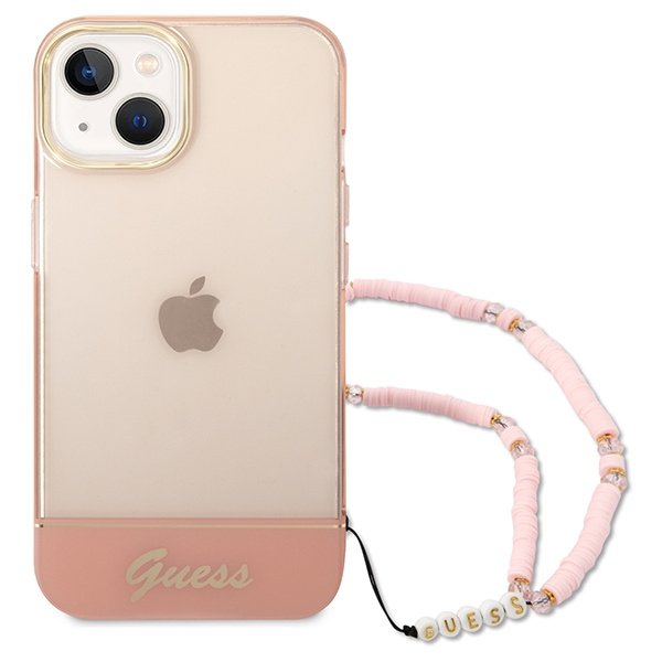 Etui GUESS Apple iPhone 14 Plus Translucent Pearl Strap Różowy Hardcase