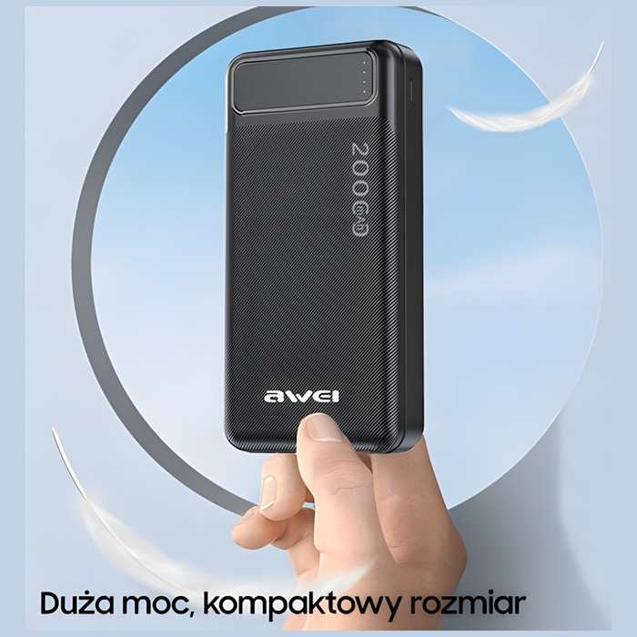 AWEI PowerBank P6K 20000mAh czarny/black 2xUSB/PD/Micro-USB