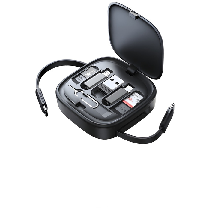 USAMS Kabel rozwijany 3w1 z pudełkiem MicroUSB/USB-C/Lightning 60W stalowy/tarnish SJ650USB01 (US-SJ650)