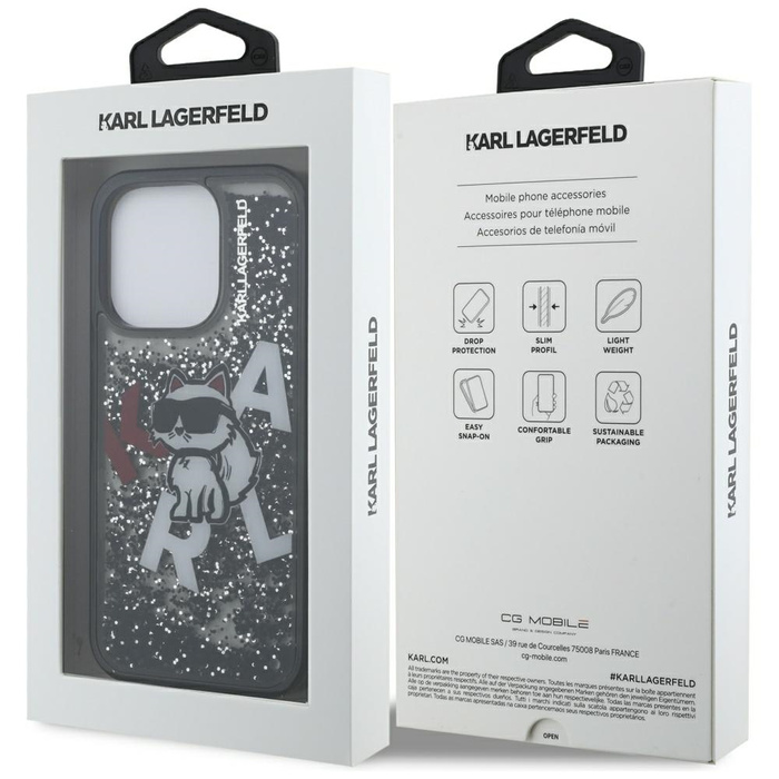 Etui Karl Lagerfeld Liquid Glitter       Choupette Logo do iPhone 16 Pro czarny