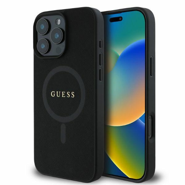 Etui Guess iPhone 16 Pro czarny/black HC MagSafe PU Saffiano Classic Logo