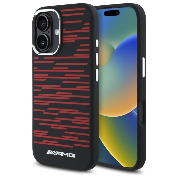 Etui AMG iPhone 16 czarny/black hardcase Silicone Graphics MagSafe