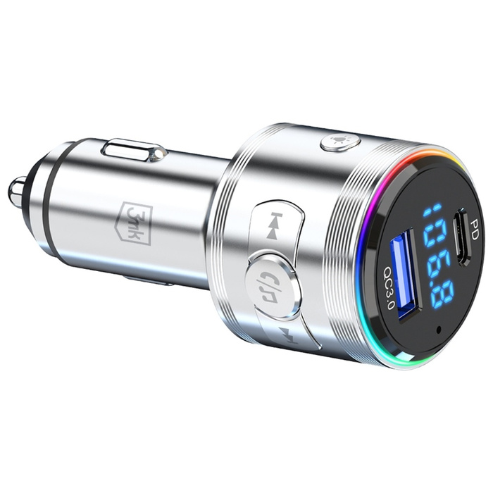 Ładowarka samochodowa 3MK Hyper Car      Power Transmitter 48W QC PD PPS USB-C/USB-A z transmiterem audio srebrny