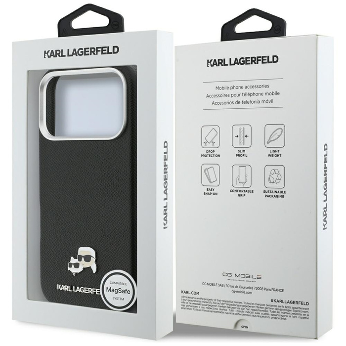 Etui Karl Lagerfeld Karl & Choupette     Head Pins Saffiano MagSafe do iPhone 17 Pro Max czarny