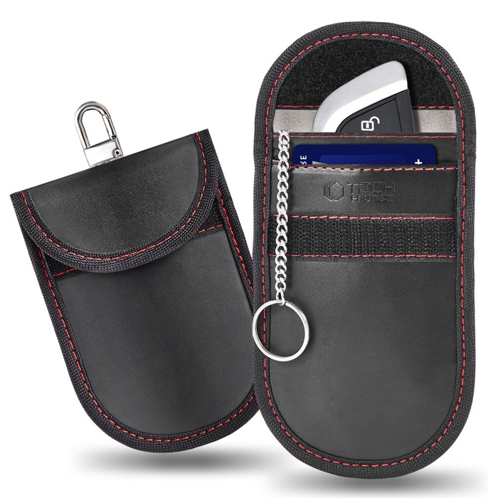 KLATKA FARADAYA TECH-PROTECT KLR100 POUCH KEYLESS RFID SIGNAL BLOCKER CASE BLACK/RED