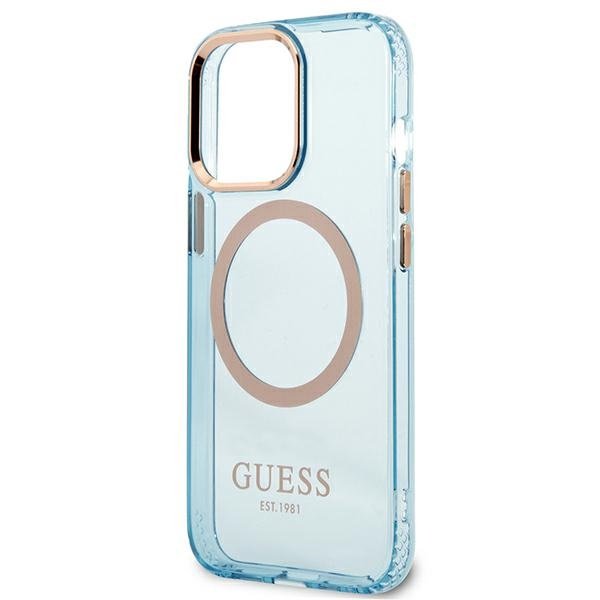 Etui GUESS Apple iPhone 13 Pro Max Gold Outline Translucent MagSafe Niebieski Hardcase