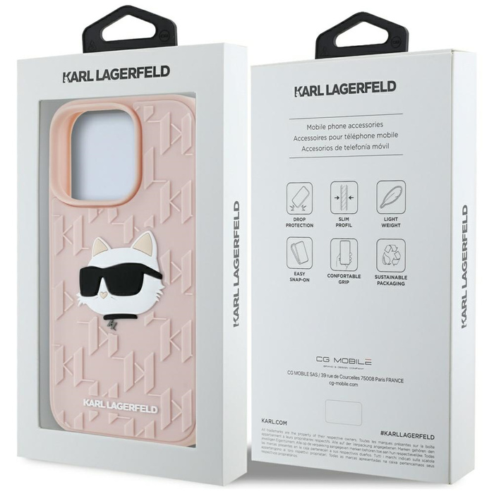 Etui Karl Lagerfeld 3D Rubber Monogram   & Choupette do iPhone 16 Pro różowy