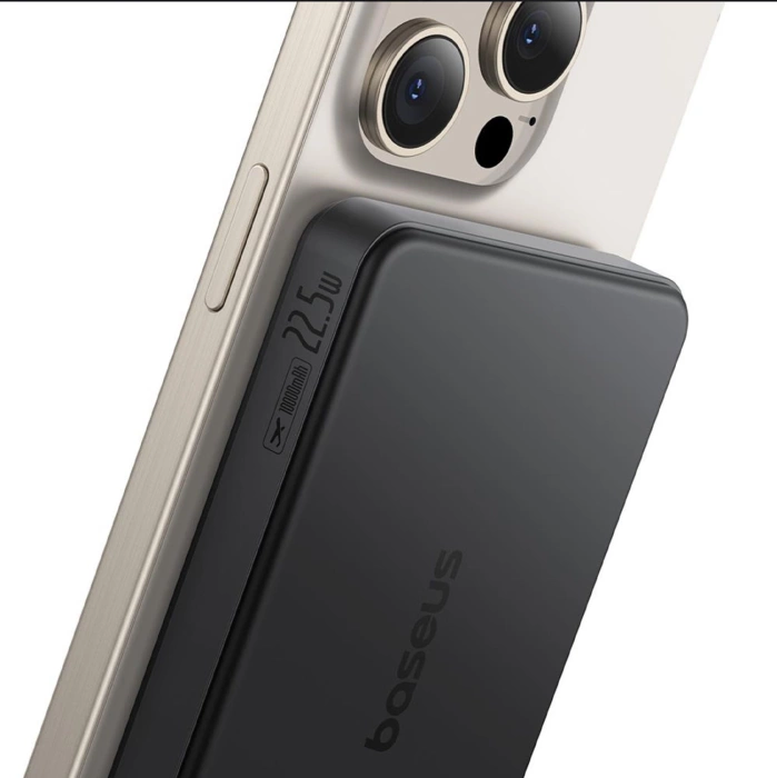 Powerbank Baseus Airpow II 10000mAh Qi2 z MagSafe 22,5W z kablem Baseus Simple Series USB-C - USB-C 20V/3A (30cm) - czarny