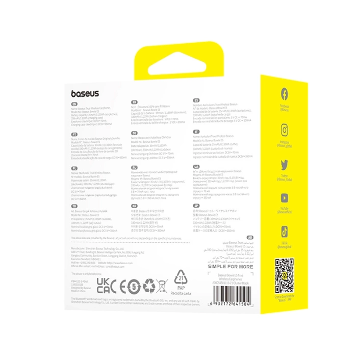 Słuchawki bezprzewodowe BASEUS bluetooth TWS E5 czarne