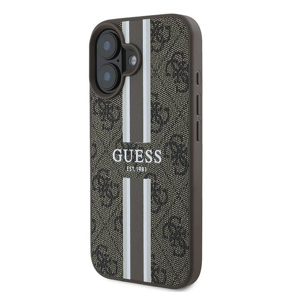 Etui Guess iPhone 16 Plus brązowy/brown MagSafe 4G Printed Stripes