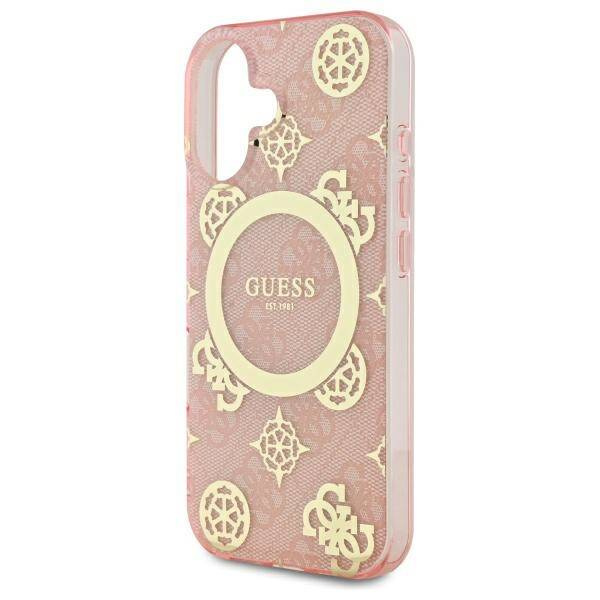 Etui Guess iPhone 16 6.1" różowy/pink hardcase IML Peony On 4G Background MagSafe