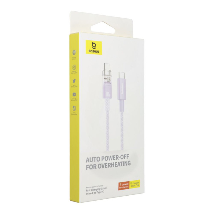 BASEUS kabel Typ C do Typ C Explorer Power Delivery 100W 2m fioletowy P10319703511-00 / CB000043