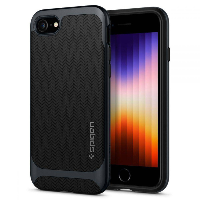 Etui Spigen iPhone SE 2022 2020 7 8 Neo Hybrid Metal Slate Szare Case + Szkło SPIGEN Full Cover