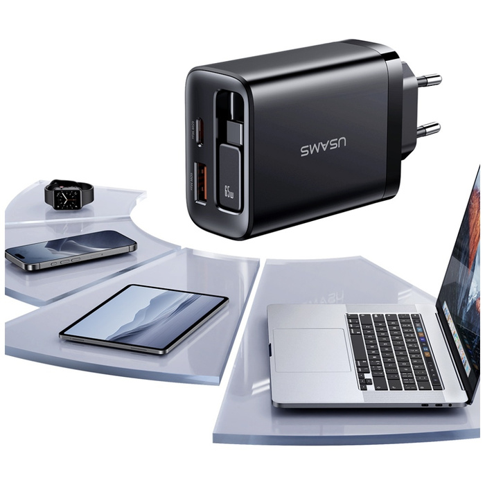 Ładowarka sieciowa USAMS Xiang Series    CC299 65W 1xUSB-C 1xUSB-A + kabel USB-C biały