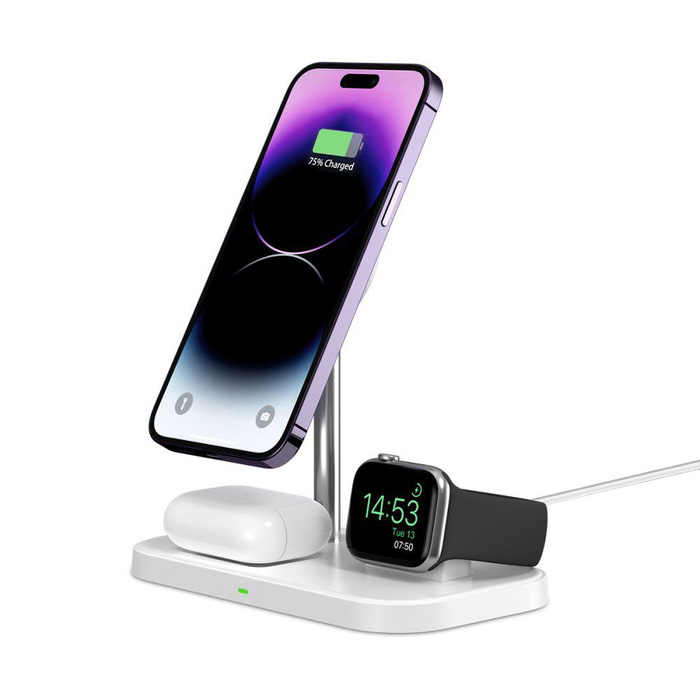 ŁADOWARKA TECH-PROTECT QI15W A22 3IN1 MAGNETIC MAGSAFE WIRELESS CHARGER WHITE