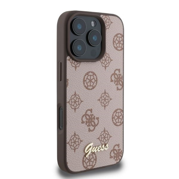 Etui Guess iPhone 16 Pro brązowy/brown HC MagSafe PU Peony Script