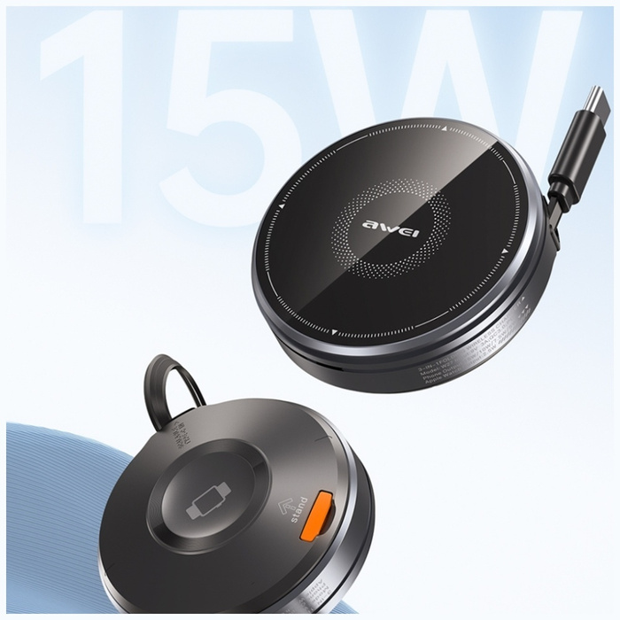 Ładowarka indukcyjna 3w1 AWEI W27 15W    z kablem USB-C Fast Charging czarny