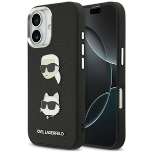 Etui Karl Lagerfeld FW Grained Karl &    Choupette Heads Pins & Logo do iPhone 17 czarny