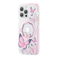 Etui Kingxbar Butterfly Series magnetyczne etui iPhone 14 Plus MagSafe ozdobione nadrukem w motyle różowe Case