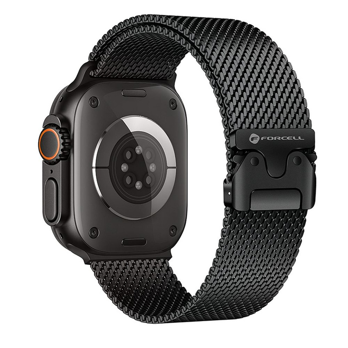 Pasek do Apple Watch Forcell F-Design FA11 zatrzask stal 42 / 44 / 45 / 49 mm czarny