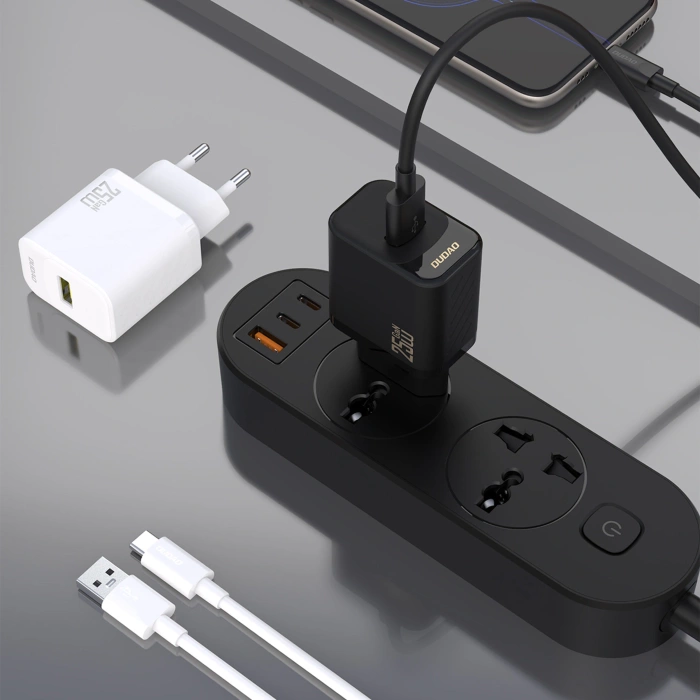 Ładowarka sieciowa Dudao A27STEU 25W GaN USB-A z kablem USB-A - USB-C - biała