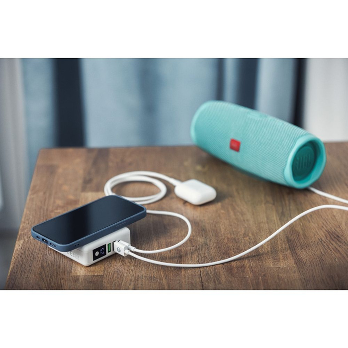 Wielofunkcyjna ładowarka Forcell F-Energy 4w1 2 x USB A + USB C 15W + power bank 8000mAh + ładowanie bezprzewodowe biała