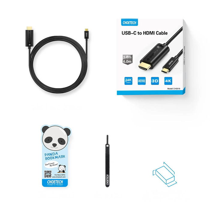 Choetech jednokierunkowy kabel adapter przejściówka z USB Typ C (męski) na HDMI 2.0 (męski) 4K 60Hz 1,8m czarny (CH0019)